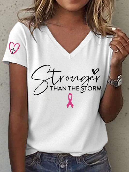 Women's Stronger Than The Storm Print V-Neck T-Shirt