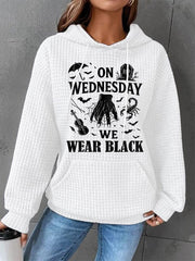 Women's On Wednesdays We Wear Black Halloween Horror Party Casual Waffle Hoodie