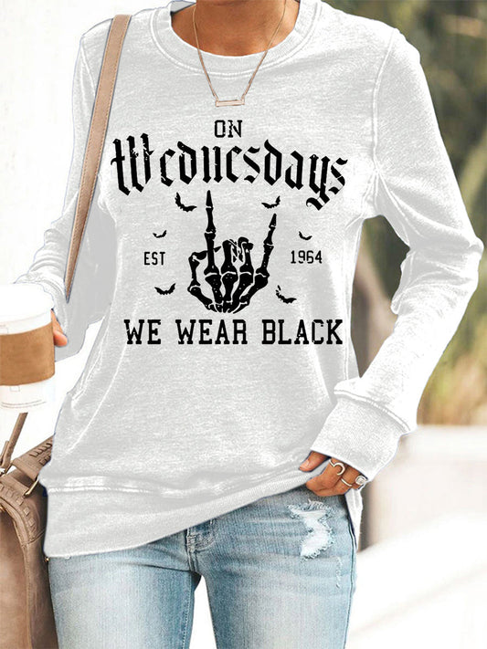 Women's On Wednesdays We Wear Black Halloween Horror Party Casual Sweatshirt