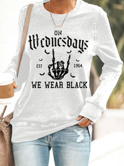Women's On Wednesdays We Wear Black Halloween Horror Party Casual Sweatshirt