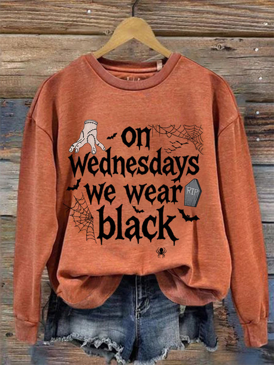 Women's On Wednesdays We Wear Black Halloween Horror Party Casual Sweatshirt