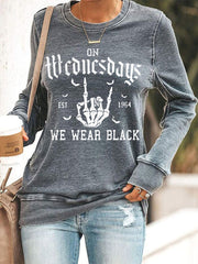 Women's On Wednesdays We Wear Black Halloween Horror Party Casual Sweatshirt