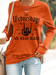 Women's On Wednesdays We Wear Black Halloween Horror Party Casual Sweatshirt