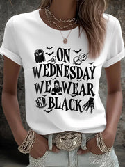 Women's On Wednesdays We Wear Black Halloween Horror Party Casual Tee