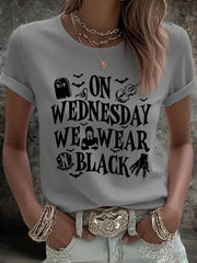 Women's On Wednesdays We Wear Black Halloween Horror Party Casual Tee