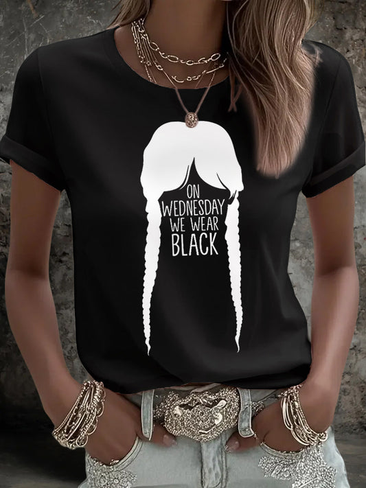 Women's On Wednesdays We Wear Black Halloween Horror Party Casual Tee