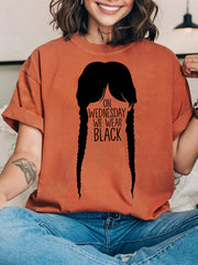 Women's On Wednesdays We Wear Black Halloween Horror Party Casual Tee