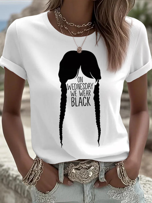 Women's On Wednesdays We Wear Black Halloween Horror Party Casual Tee