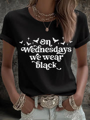 Women's On Wednesdays We Wear Black Halloween Horror Party Casual Tee