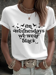 Women's On Wednesdays We Wear Black Halloween Horror Party Casual Tee