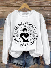 Women's On Wednesdays We Wear Black Halloween Horror Party Casual Sweatshirt