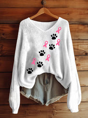 Women's Breast Cancer Awareness Pink Ribbon Printed  V-neck Top