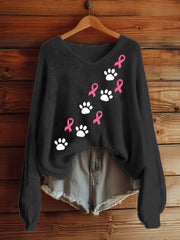 Women's Breast Cancer Awareness Pink Ribbon Printed  V-neck Top