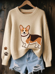 Women's Lovely Corgi Dog Felt Art Cozy Knit Sweater