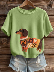 Women's Halloween Inspired Dachshund Felt Art Cozy Knit Top