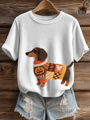 Women's Halloween Inspired Dachshund Felt Art Cozy Knit Top
