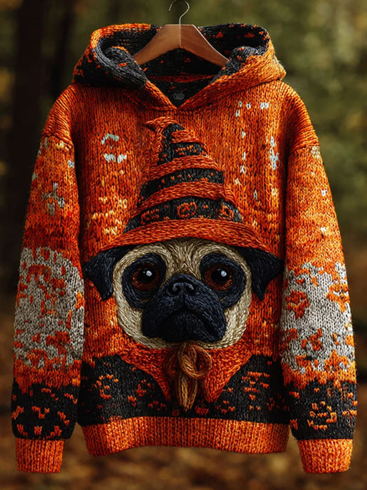 Women's Halloween Dog Print Casual Hoodie