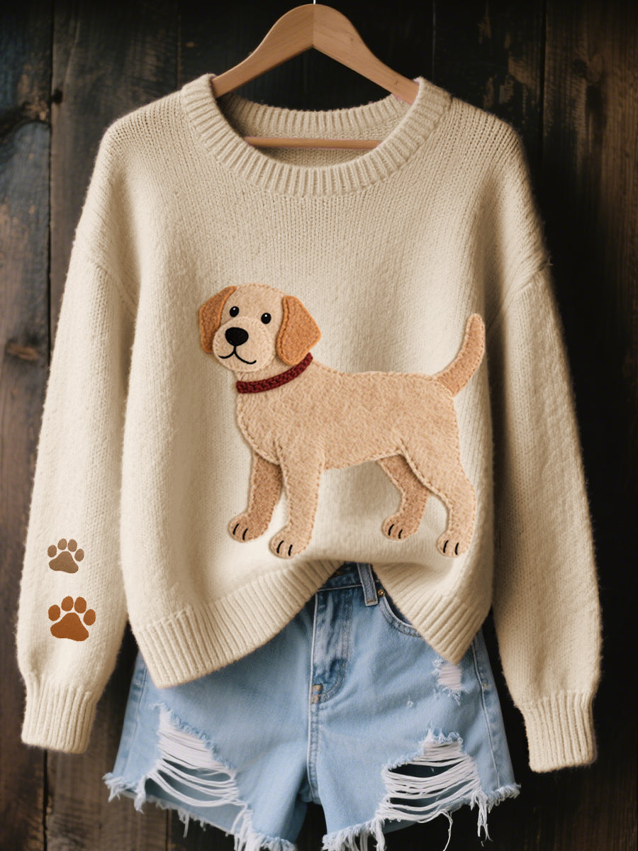 Women's Lovely Labrador Dog Felt Art Cozy Knit Sweater