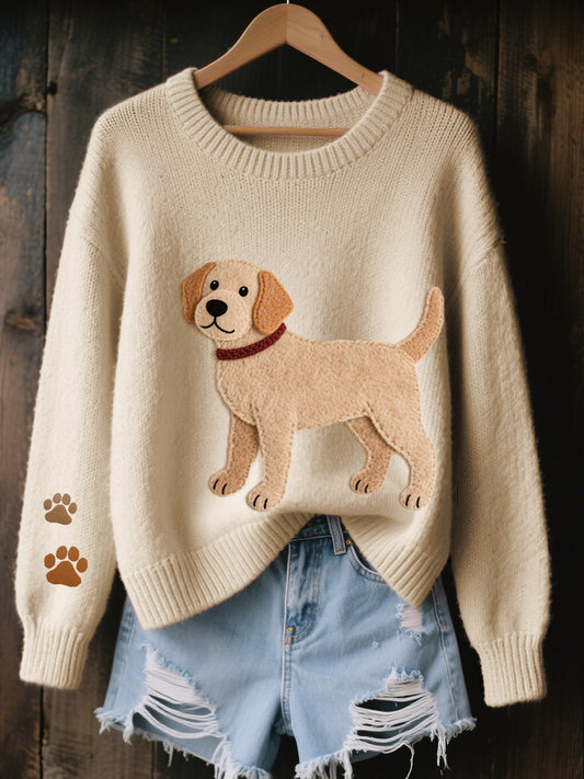 Women's Lovely Labrador Dog Felt Art Cozy Knit Sweater