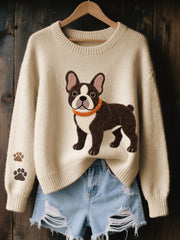 Women's Lovely French Bulldog Felt Art Cozy Knit Sweater