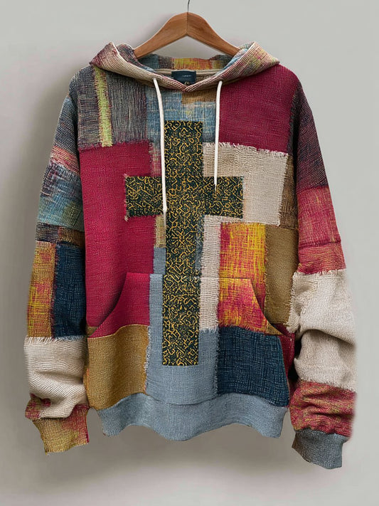 Men's Faith Cross Art Oversized Drop-Shoulder Hoodie