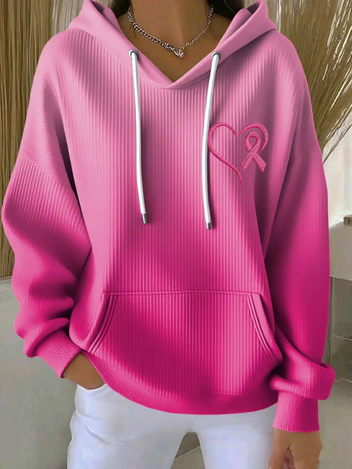 Women's Breast Cancer Awareness Pink Ribbon Print Casual Hoodie