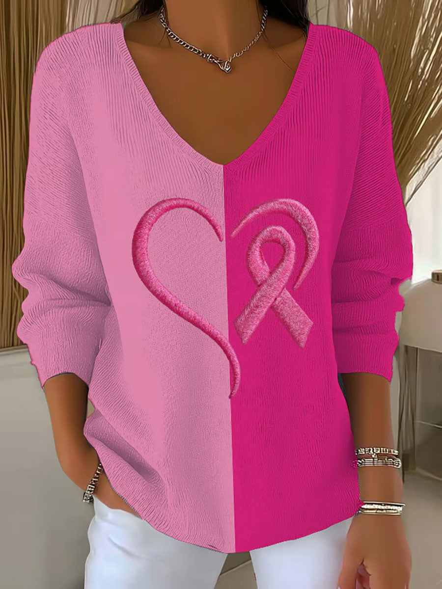 Women's Breast Cancer Awareness Pink Ribbon Print Casual Top