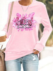 Women's Breast Cancer Awareness Pink Ribbon Print Casual Sweatshirt