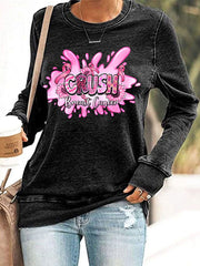 Women's Breast Cancer Awareness Pink Ribbon Print Casual Sweatshirt