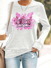 Women's Breast Cancer Awareness Pink Ribbon Print Casual Sweatshirt