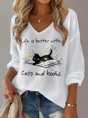 Women's Cat Lover V-neck Long Sleeve T-shirt