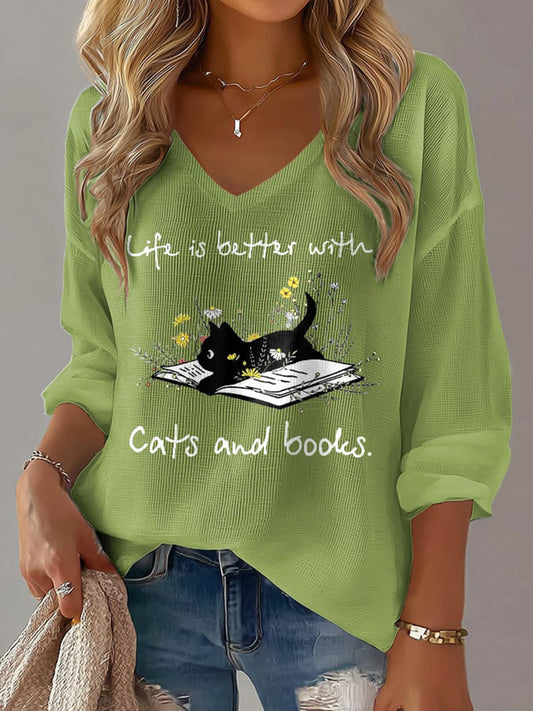 Women's Cat Lover V-neck Long Sleeve T-shirt