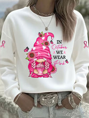 Women's Pink Ribbon Print Casual Sweatshirt