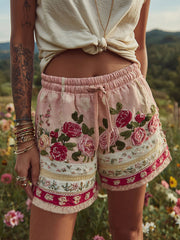 Women's Breast Cancer Pink Floral Print Shorts
