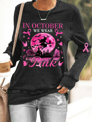 Women's In October We Wear Pink, Pink Halloween Witch Breast Cancer Awareness Sweatshirt