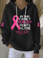 Women's Pink Ribbon Print Casual Hoodie
