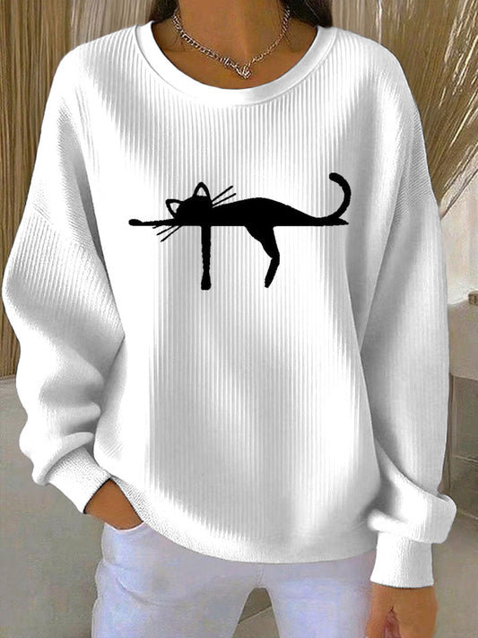 Women's cutu cat Printed Vintage Casual Loose Long Sleeve Top