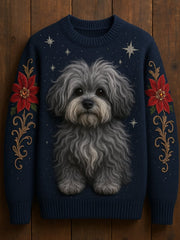 Women's Cute Dog Art Print Casual Crew Neck Sweater