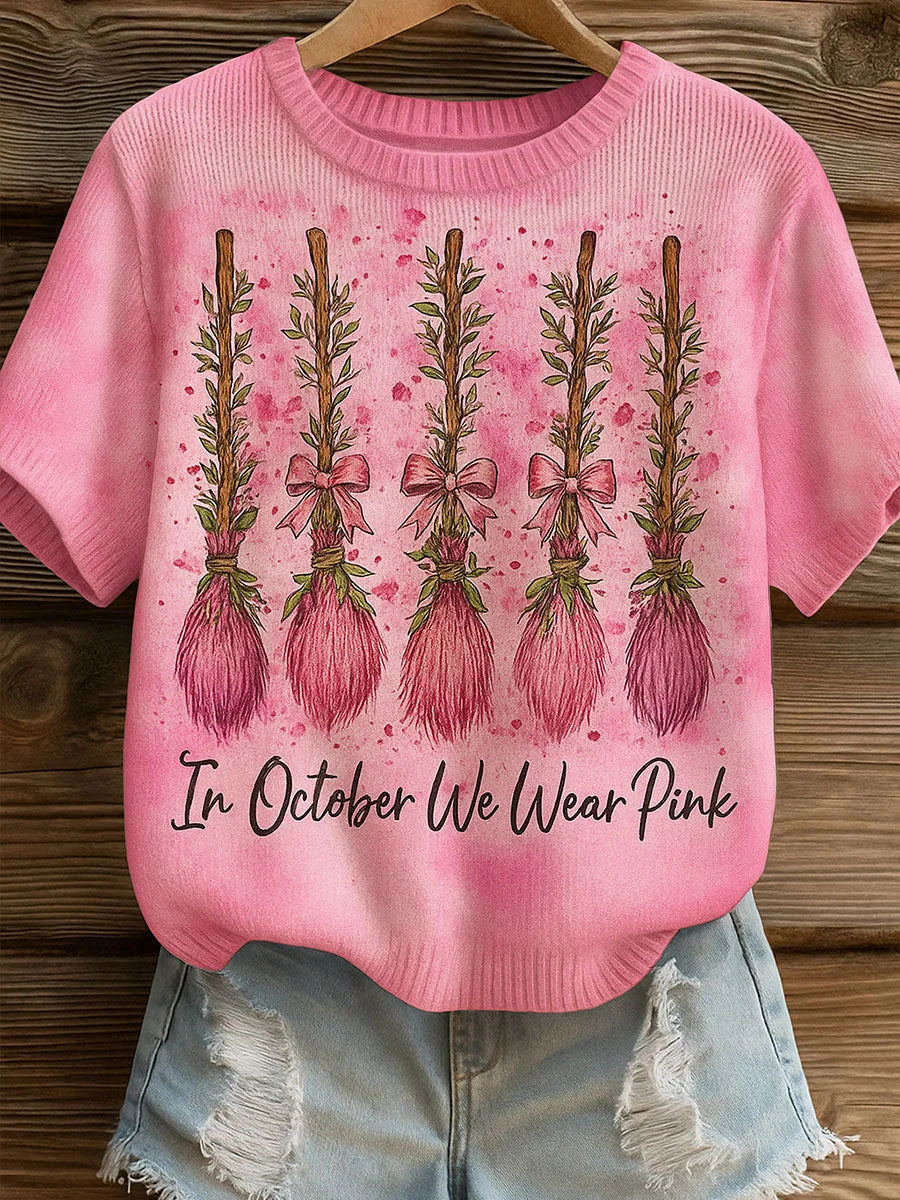 Women's In October We Wear Pink Printed Casual T-shirt