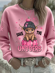 Women's Breast Cancer Awareness Pink Ribbon Print Casual Sweatshirt