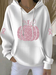 Women's Breast Cancer Awareness Pink Pumpkin Print Casual Hoodie