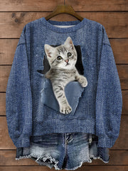 Women's Cat Print Sweatshirt