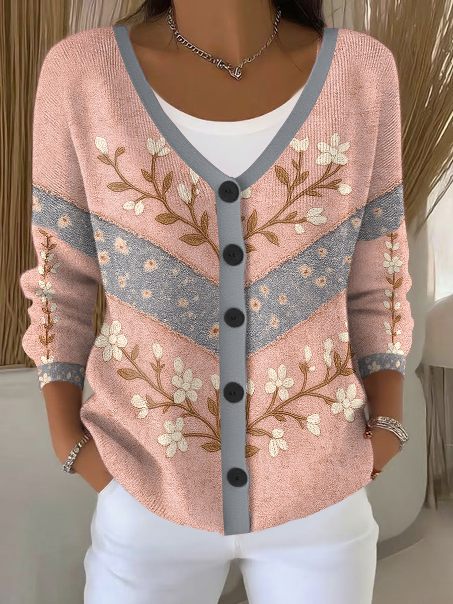 Women's Breast Cancer Pink Floral Print Cardigan