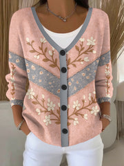 Women's Breast Cancer Pink Floral Print Cardigan
