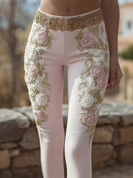 Women's Breast Cancer Awareness Pink Floral Print Leggings