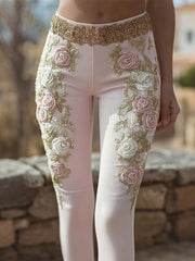 Women's Breast Cancer Awareness Pink Floral Print Leggings