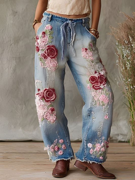 Women's breast cancer pink floral casual pants