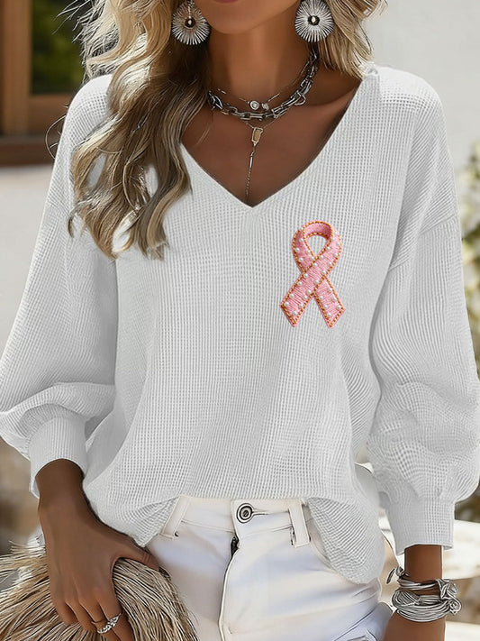 Women's Pink Ribbon Print Casual T-shirt