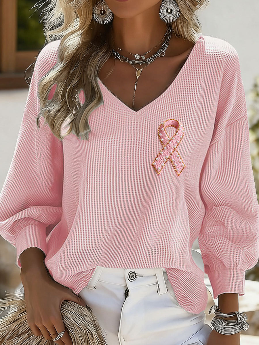 Women's Pink Ribbon Print Casual T-shirt