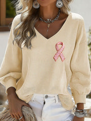 Women's Pink Ribbon Print Casual T-shirt